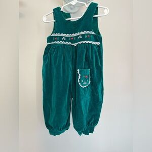 Vintage Girls 6-9 Month Green Romper with Floral Embroidery